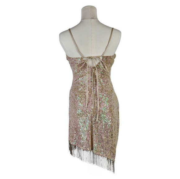Speechless Nude Sequin Fringe Mini Party Cocktail Bodycon Dress Medium - Picture 4 of 16
